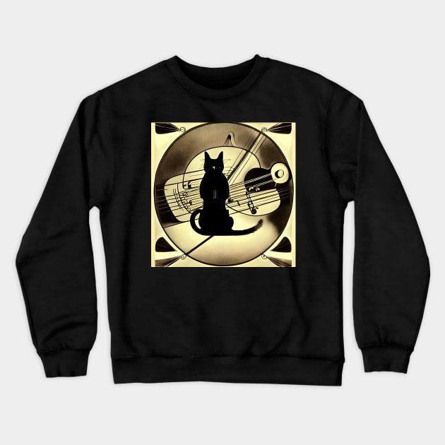 A Black Cat In The Shape Of A Cello Crewneck Sweatshirt by Musical Art By Andrew